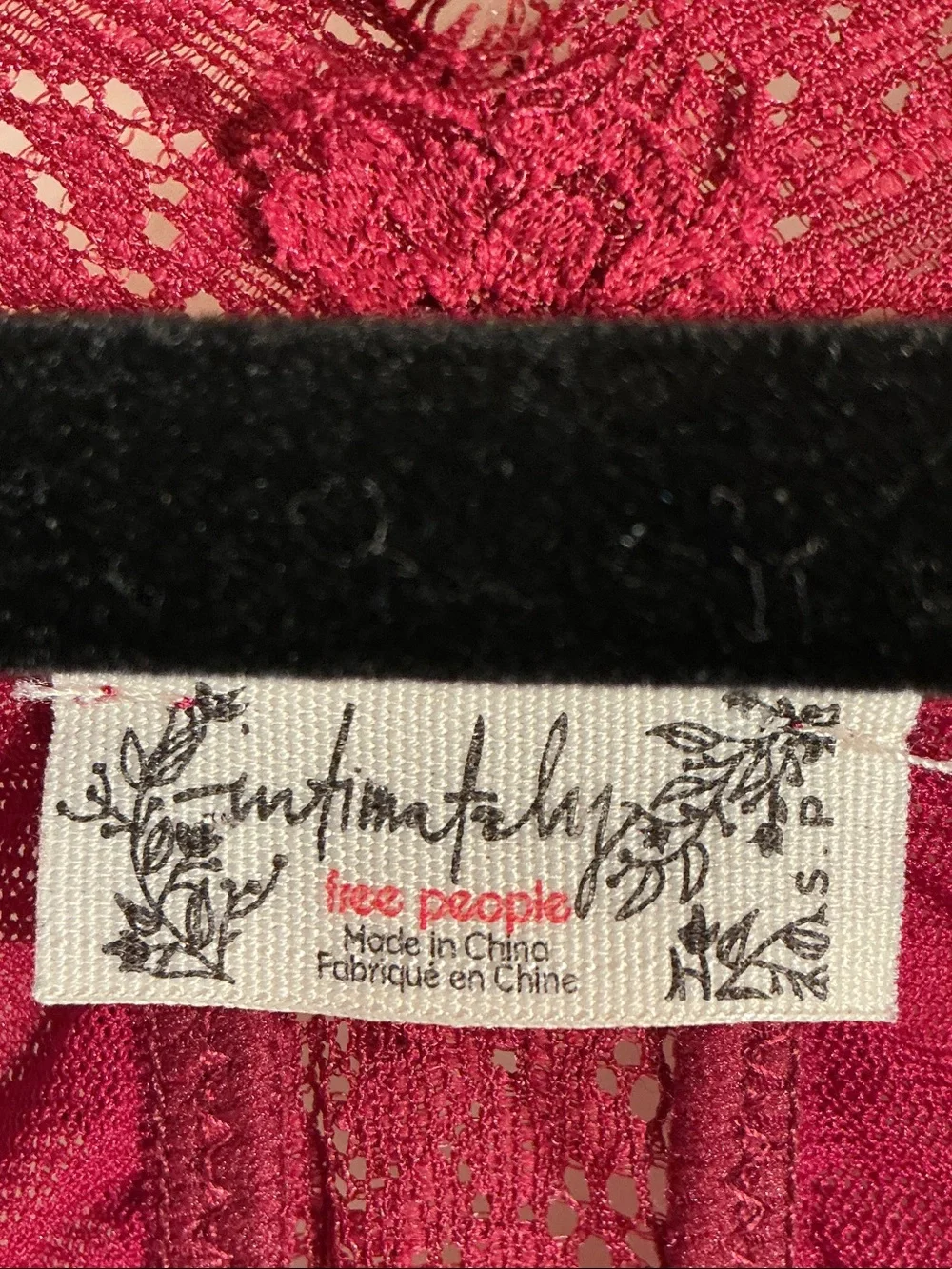 Intimately Free People Burgundy Lace-Trim Long Sleeve Bodysuit Sz SP